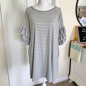 Ruffle Sleeve Striped Dress with Pockets